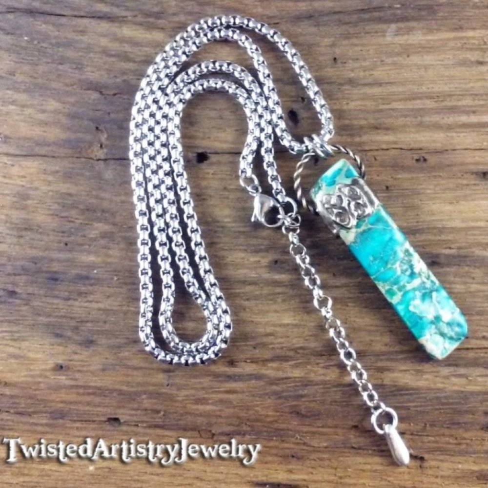 Aqua Imperial Jasper Shard Pendant Necklace - Picture 4 of 5